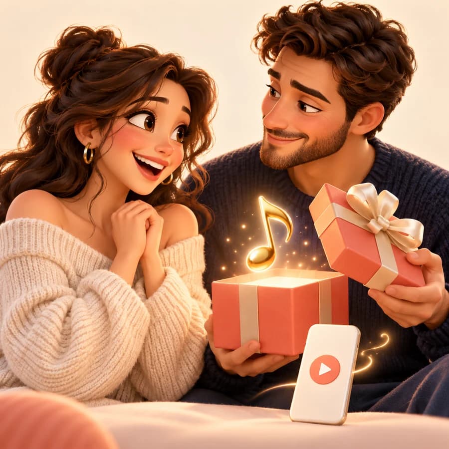 Par si podarja glasbeno darilo – 3D-ilustracija